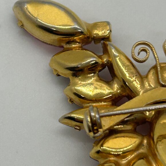 Vintage Juliana Butterfly Brooch Pink Fuchsia Rhinestone Pin Retro Gold Tone 762 - Picture 6 of 16